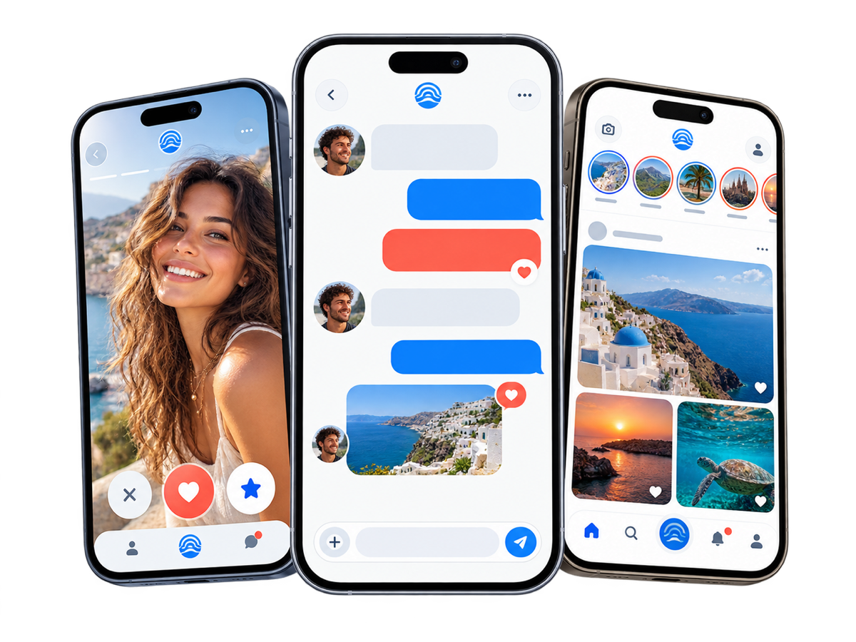 Ripple encounter, messaging and moments app screens